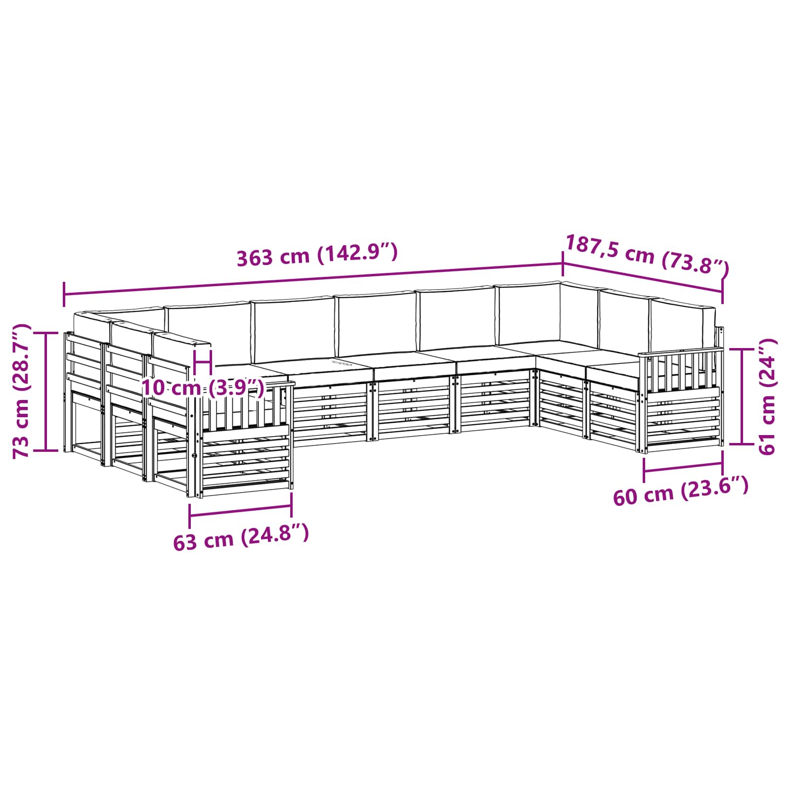 Set vanjskih sofa 7 pcs Bijela i Bež 363 x 187,5 x 73 cm