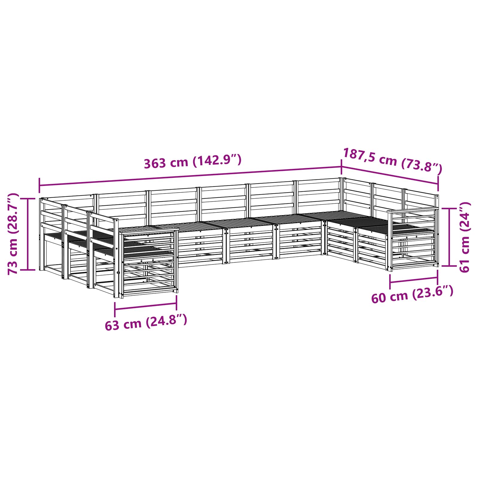 Set vanjskih sofa 10 pcs Bijela 363 x 187,5 x 73 cm