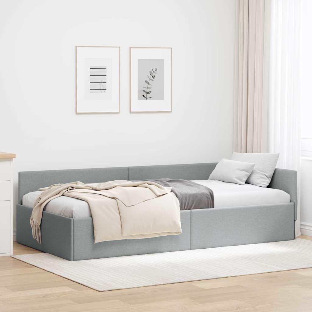 Kutni okvir kreveta Svijetlo siva 90 cm x 190 cm tkanina