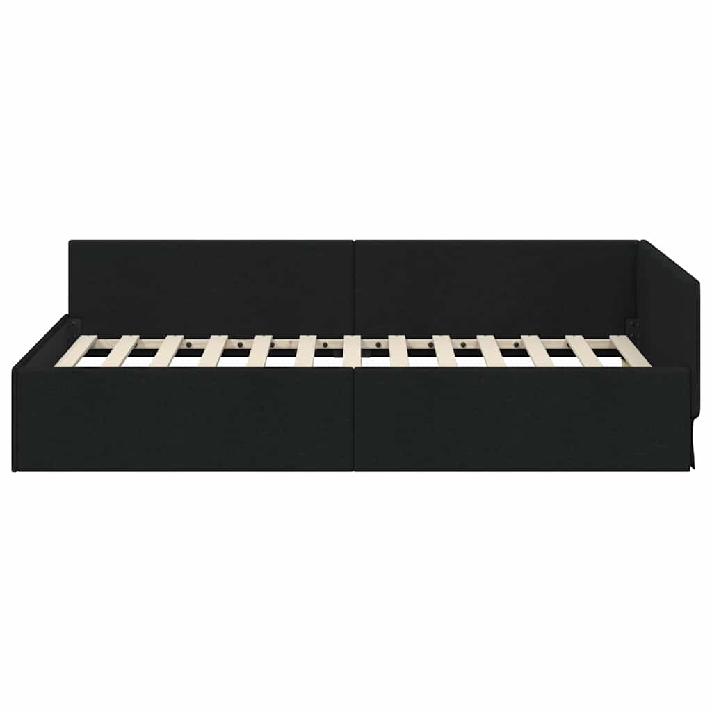 Kutni okvir kreveta s uzglavljem Crna 90 cm x 190 cm tkanina
