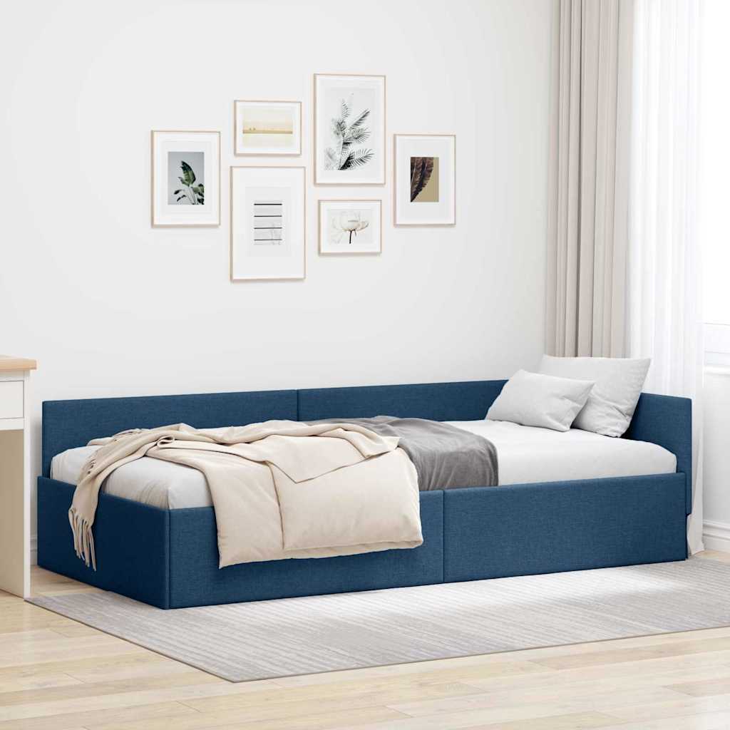 Kutni okvir kreveta s uzglavljem Plava 90 cm x 200 cm tkanina