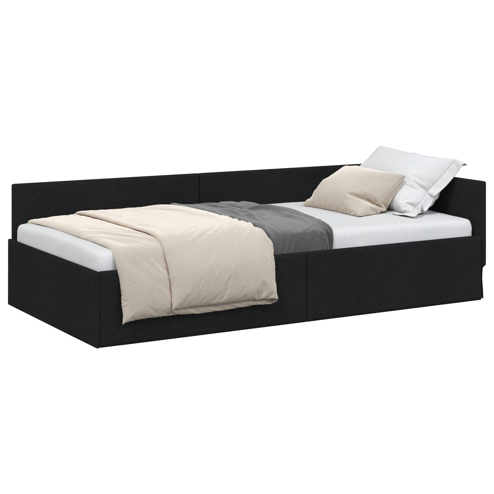 Kutni okvir kreveta s uzglavljem Crna 100 cm x 200 cm tkanina