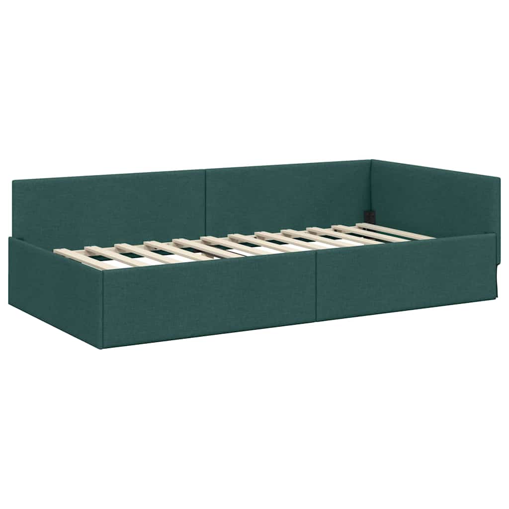 Kutni okvir kreveta Tamnozelena 100 cm x 200 cm tkanina