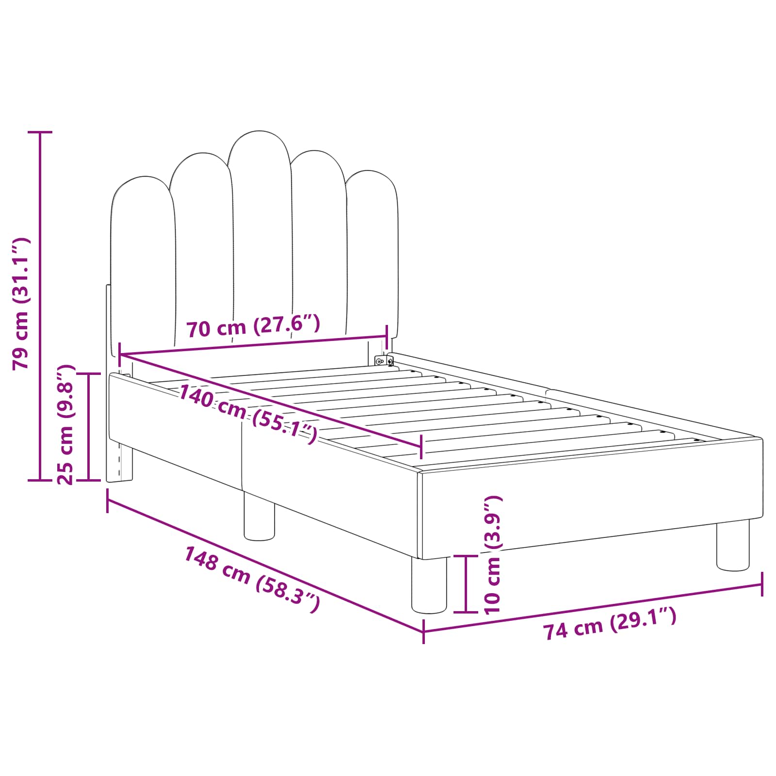 Okvir kreveta za malu djecu s naslonom Tamnosiva 70 x 140 cm