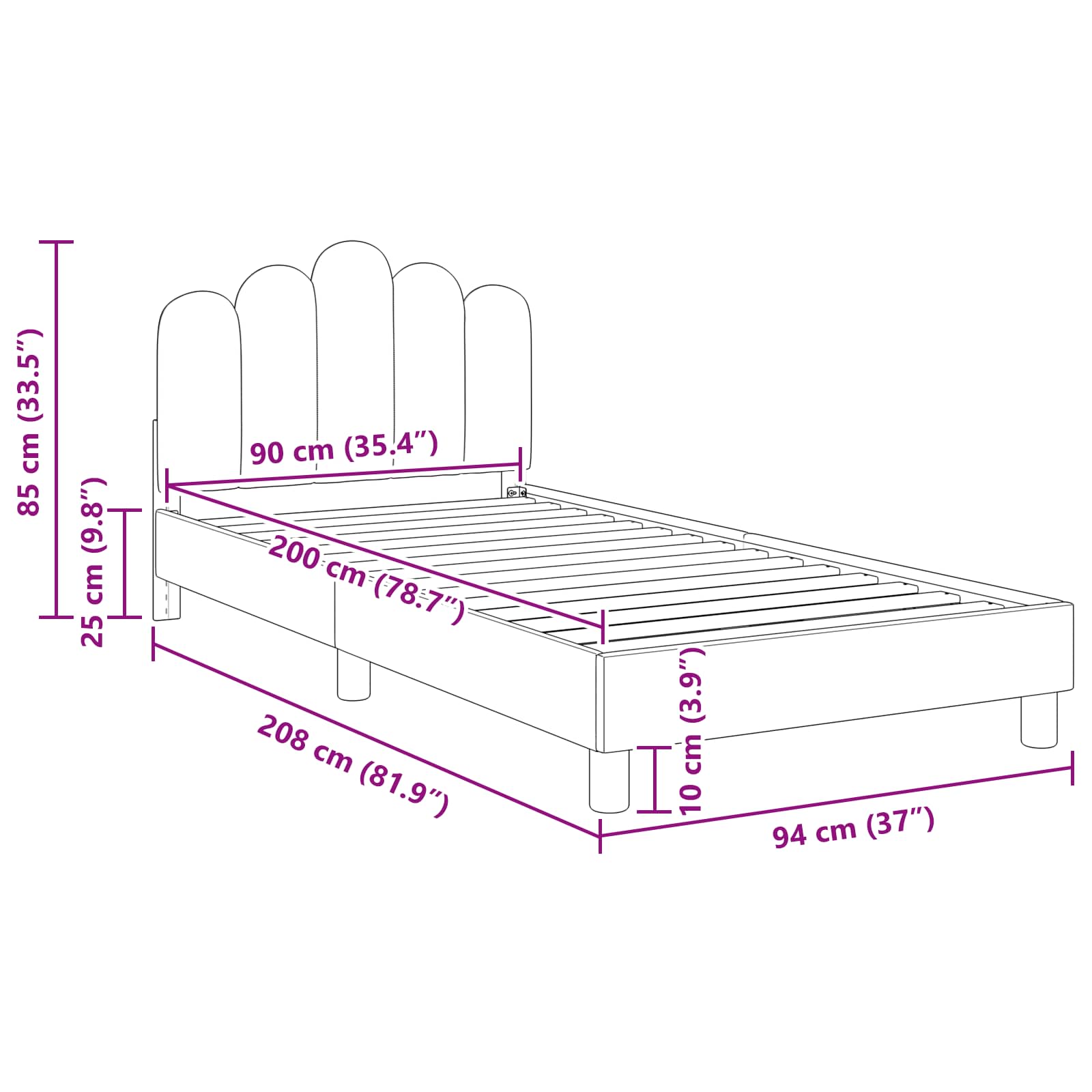 Krevet za djecu s uzglavljem Tamnosiva 90 x 200 cm Tkanina
