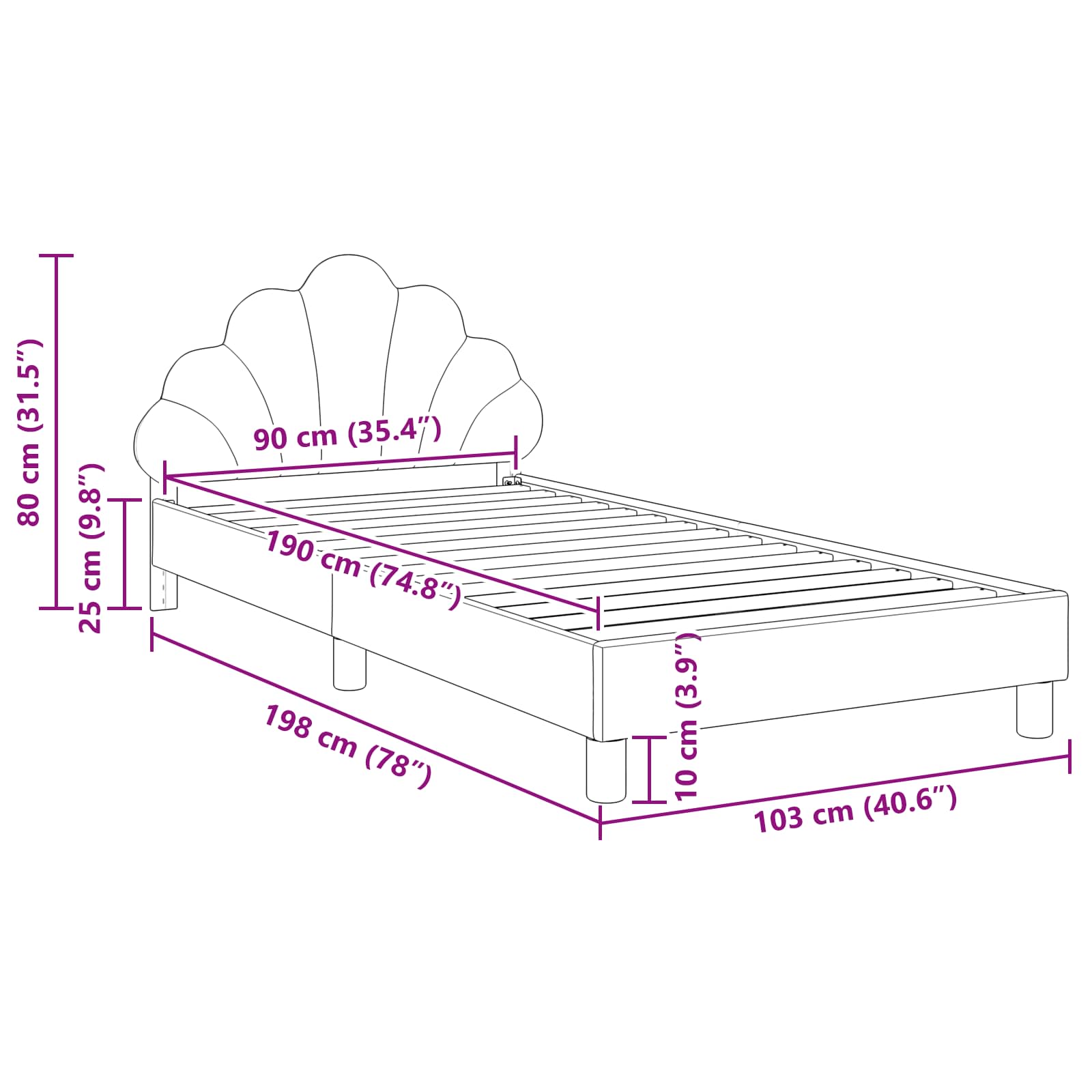Krevet za djecu s uzglavljem Tamnosiva 90 x 190 cm Baršun