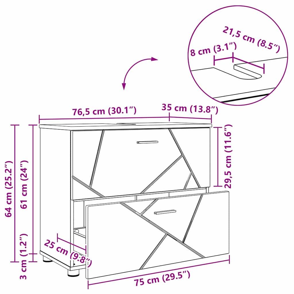 Kupaonski ormar s ladicama s pohranom Crna 76,5 x 35 x 64 cm