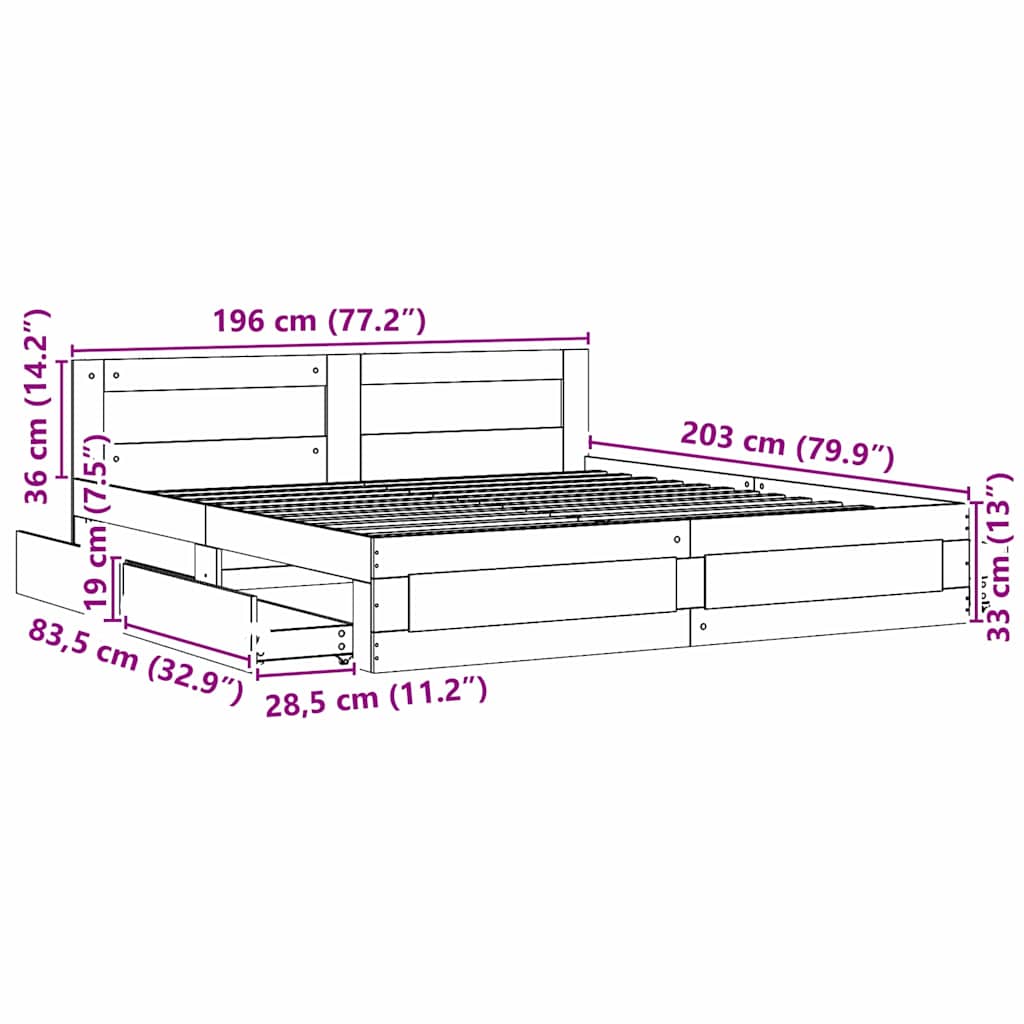 Krevetna konstrukcija s uzglavljem 2 pcs Sonoma 193 x 203 cm