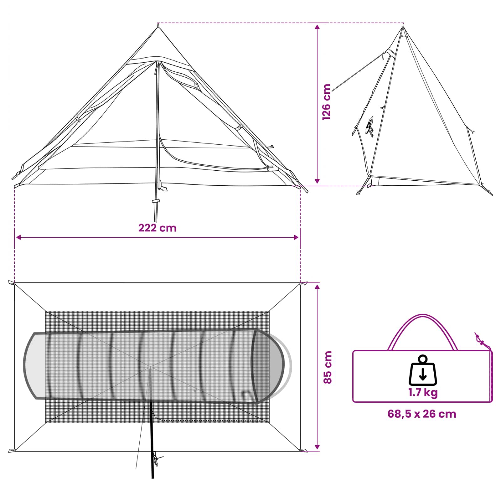 Šator za planinarenje Zelena 222 x 85 x 125 cm