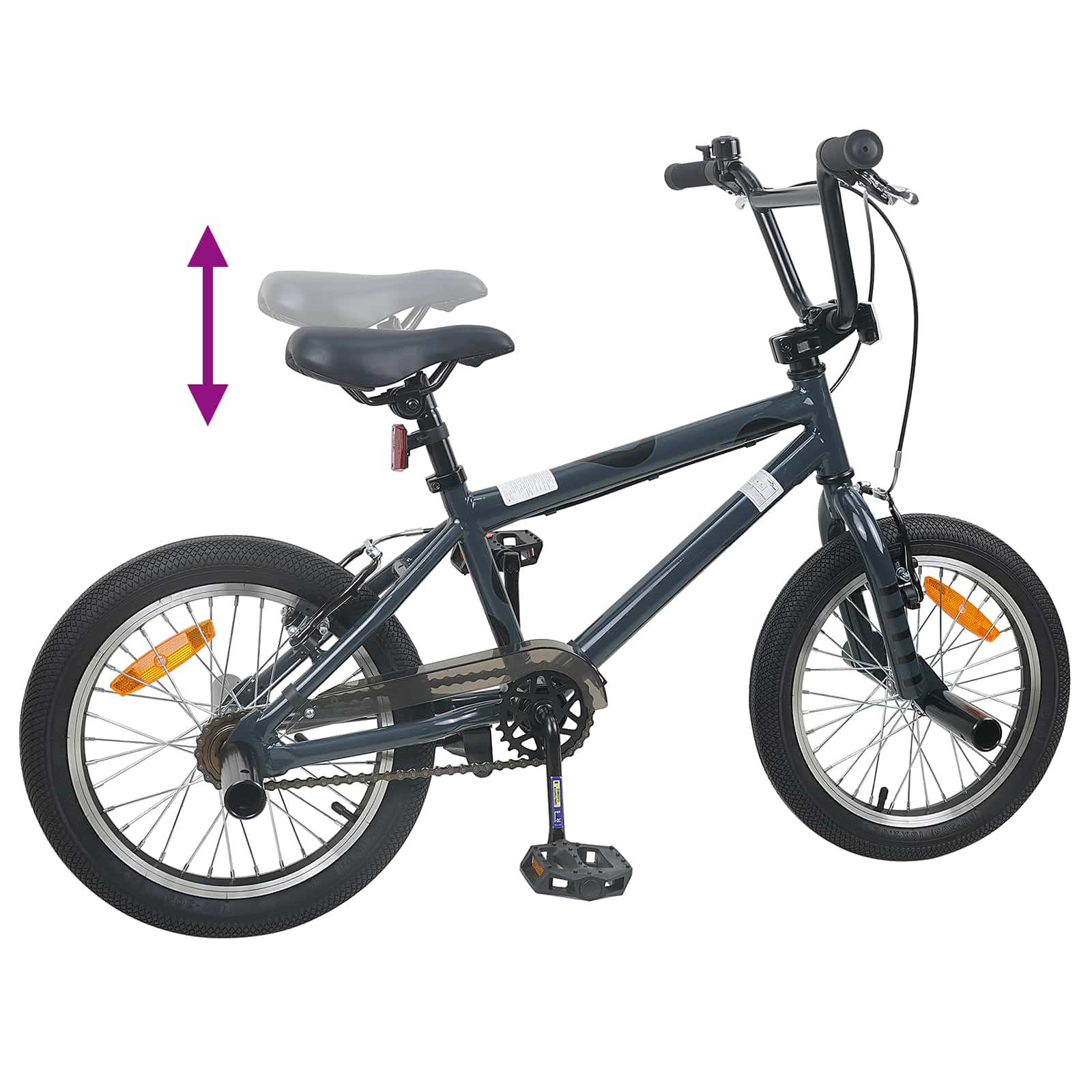 BMX Bicikl 16 Inča za 5-8 godina Tamnosiva