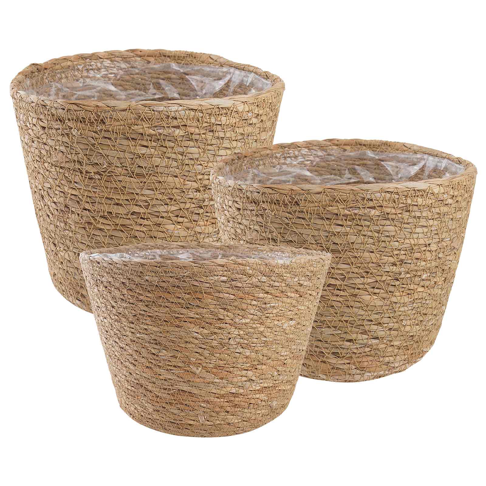 Košare za biljke od morske trave 3 pcs Prirodna Ø26 x 19 cm
