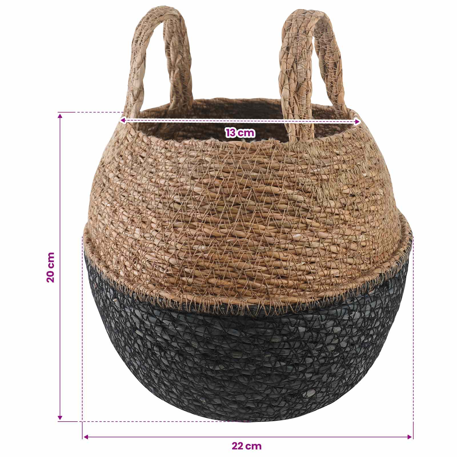 Saksija za biljke s ručkama 2 pcs Crna Ø 22 x 20 cm