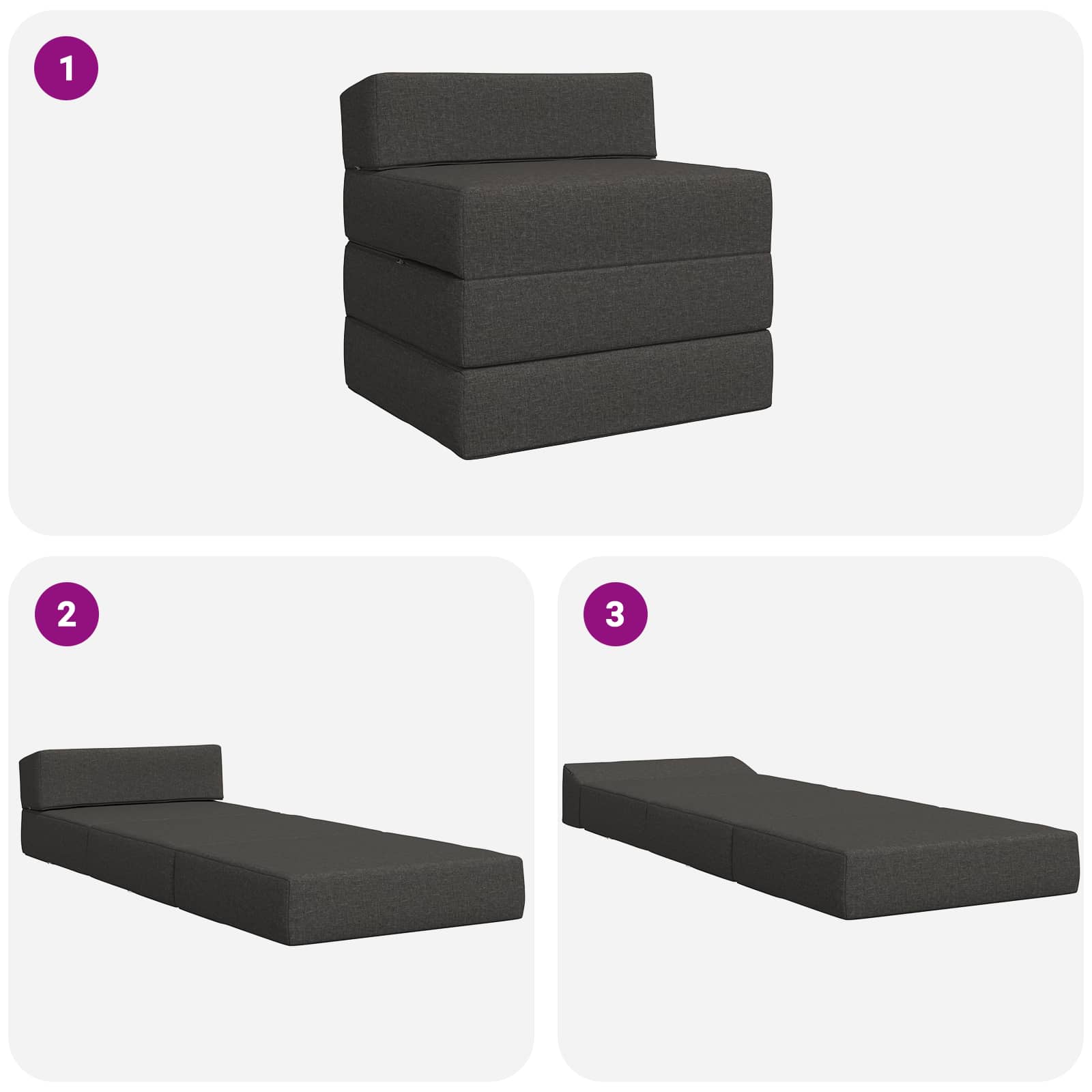 Sofa na razvlačenje Tamnosiva 200 x 70 x 15 cm Tkanina