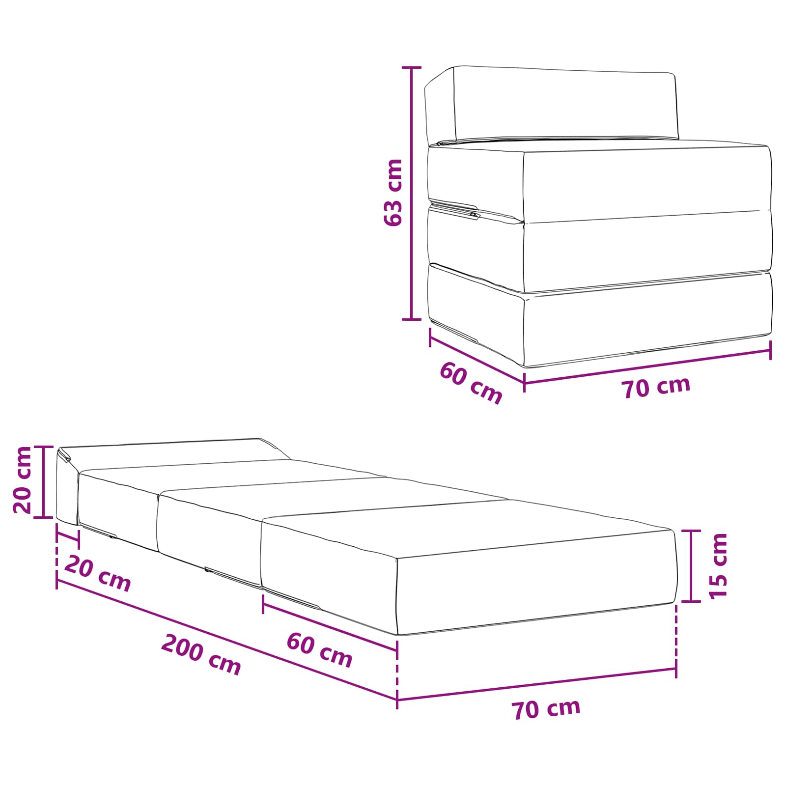 Sofa na razvlačenje Svijetlozeleni sivi 200 x 70 x 15 cm