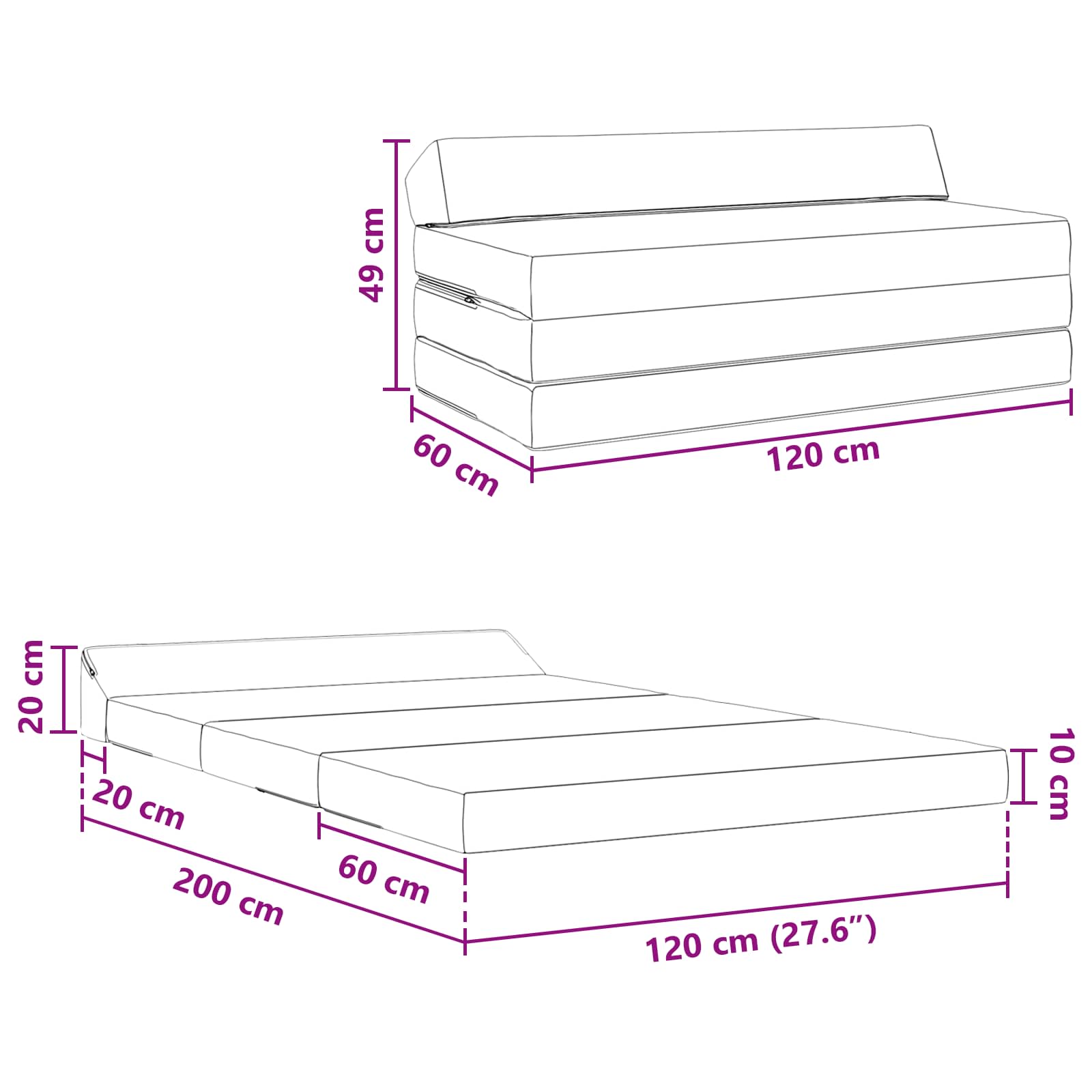 Sofa na razvlačenje Tamnosiva 120 x 60 x 49 cm Tkanina
