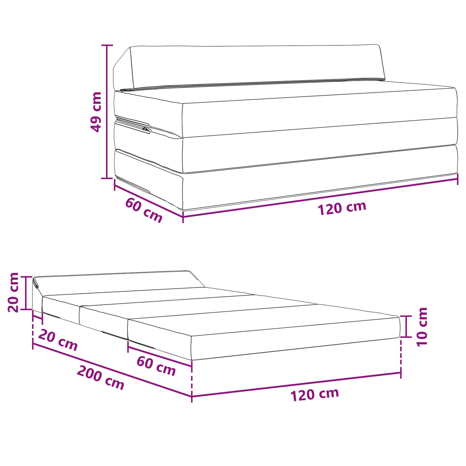 Sofa na razvlačenje Crvena narančasta 120 x 60 x 49 cm Tkanina