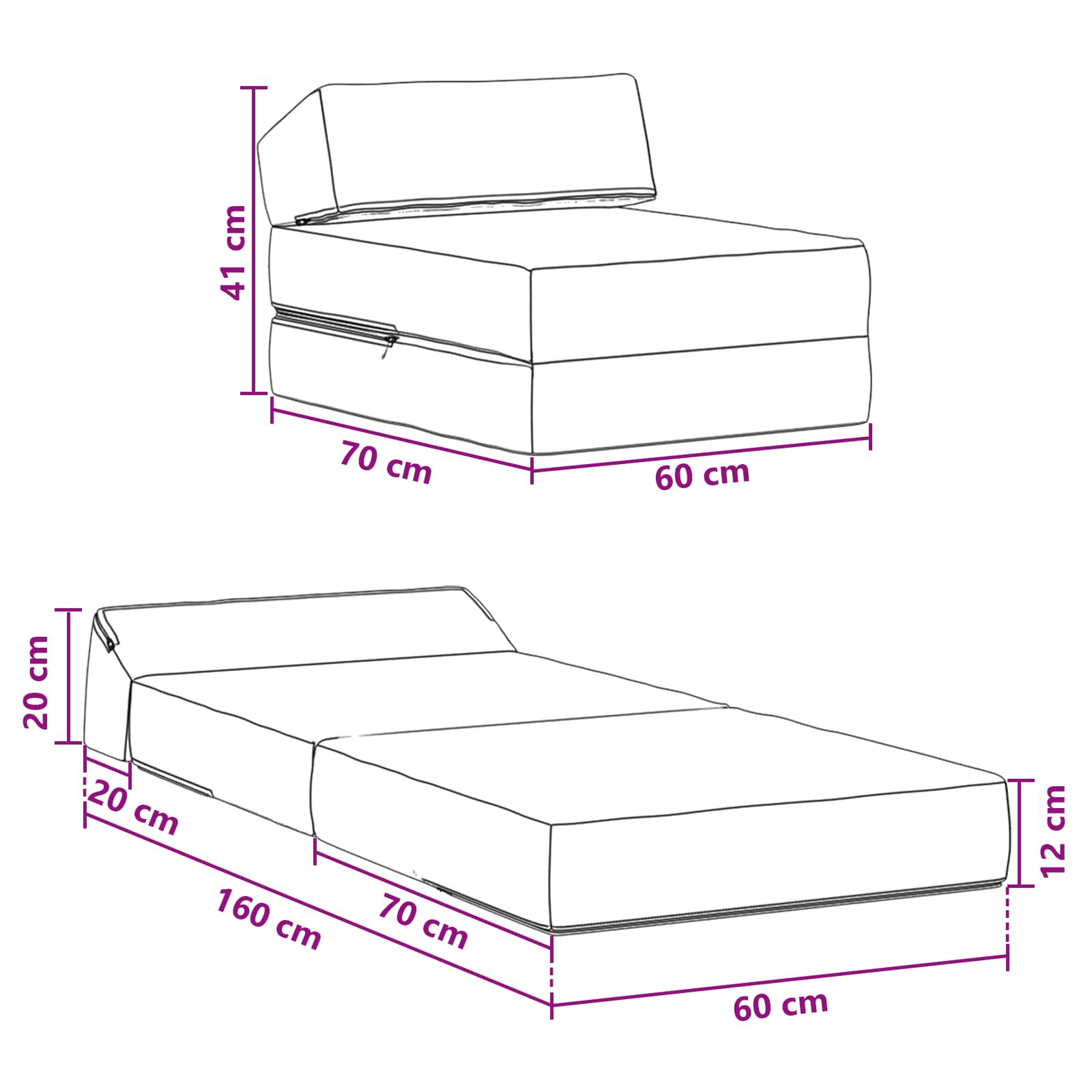 Sofa na razvlačenje Svjetlosiva 60 x 70 x 41 cm Tkanina