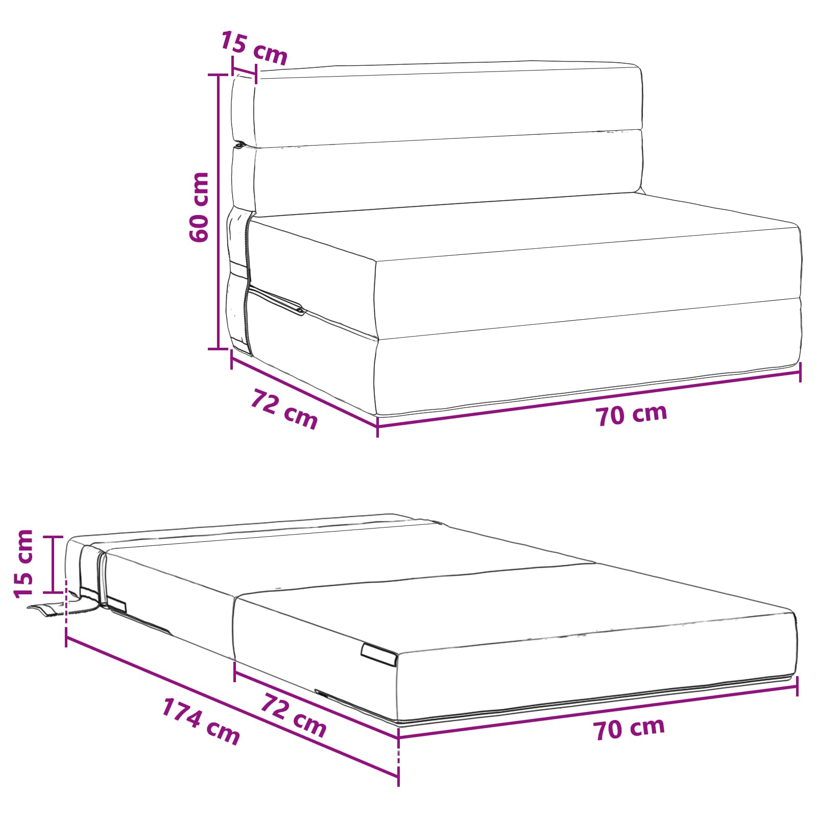 Sofa na razvlačenje Tamnozelena 70 x 72 x 60 cm Tkanina