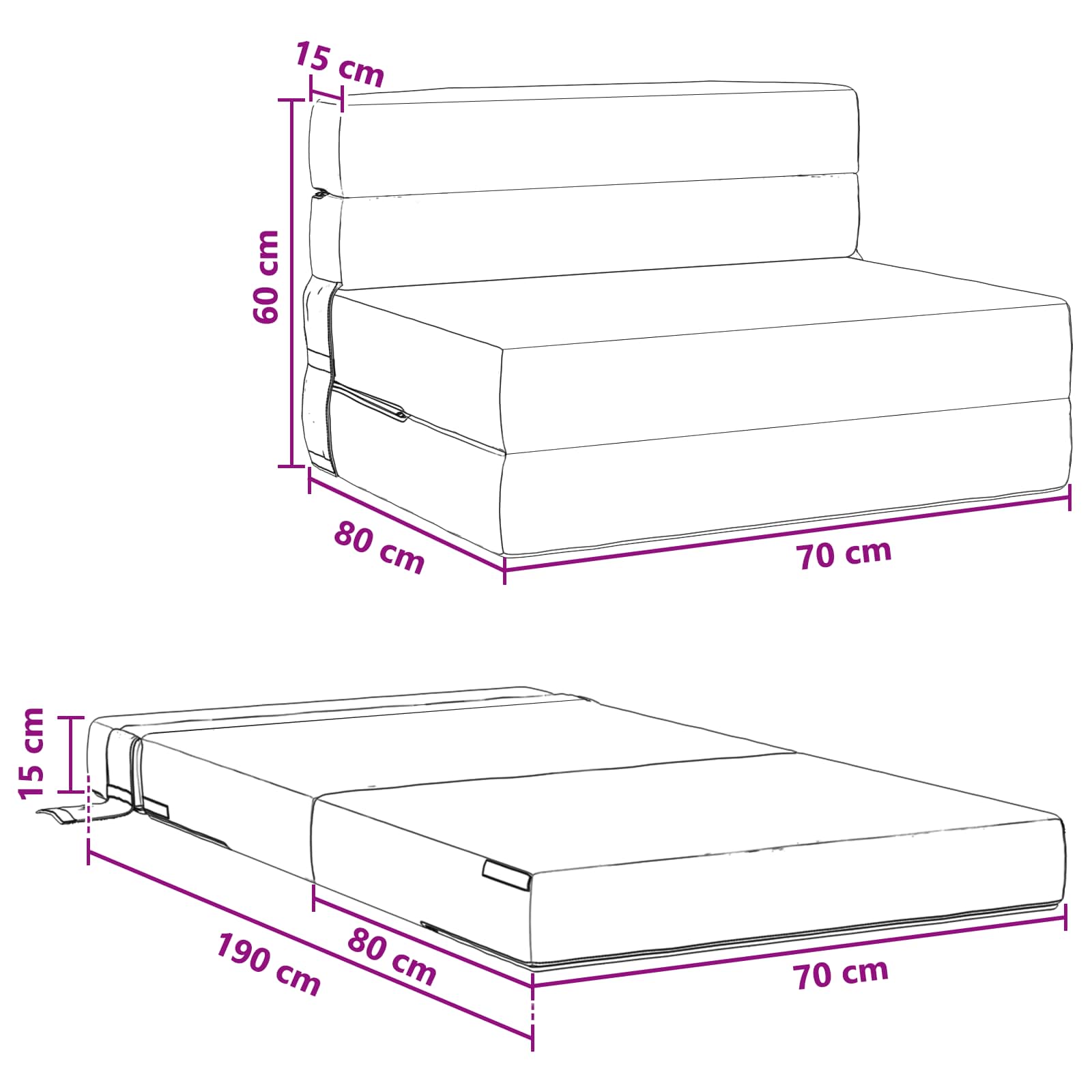 Sofa na razvlačenje Tamnosiva 70 x 80 x 60 cm Tkanina