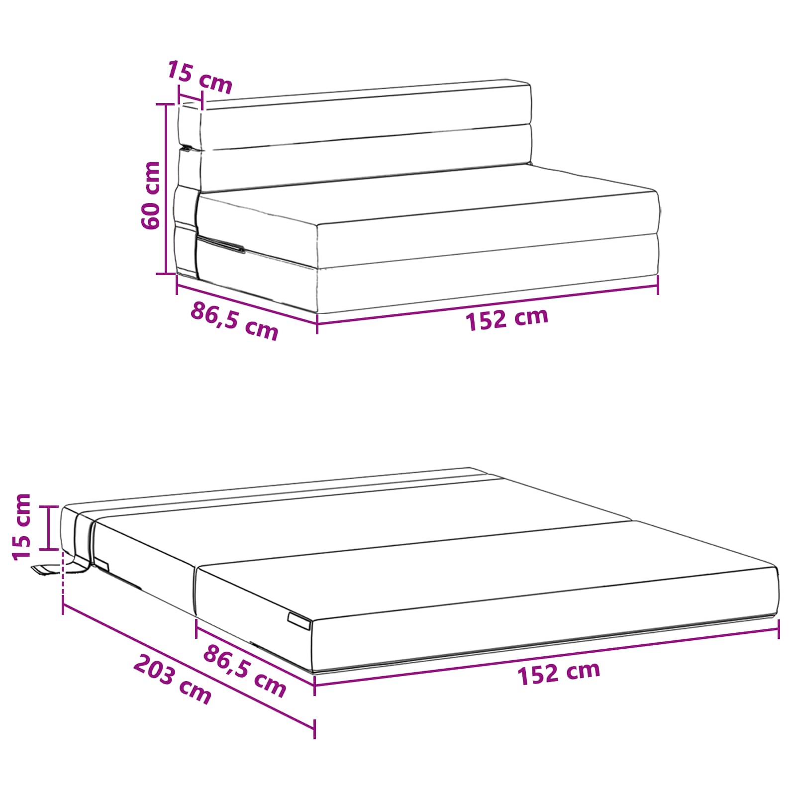 Sofa na razvlačenje Tamnozelena 152 x 86,5 x 60 cm Tkanina