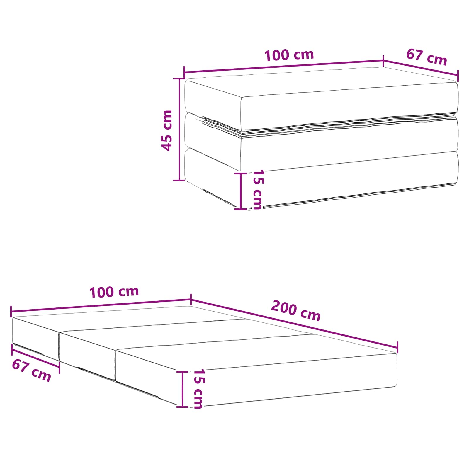 Sofa na razvlačenje 100 x 67 x 45 cm Crna