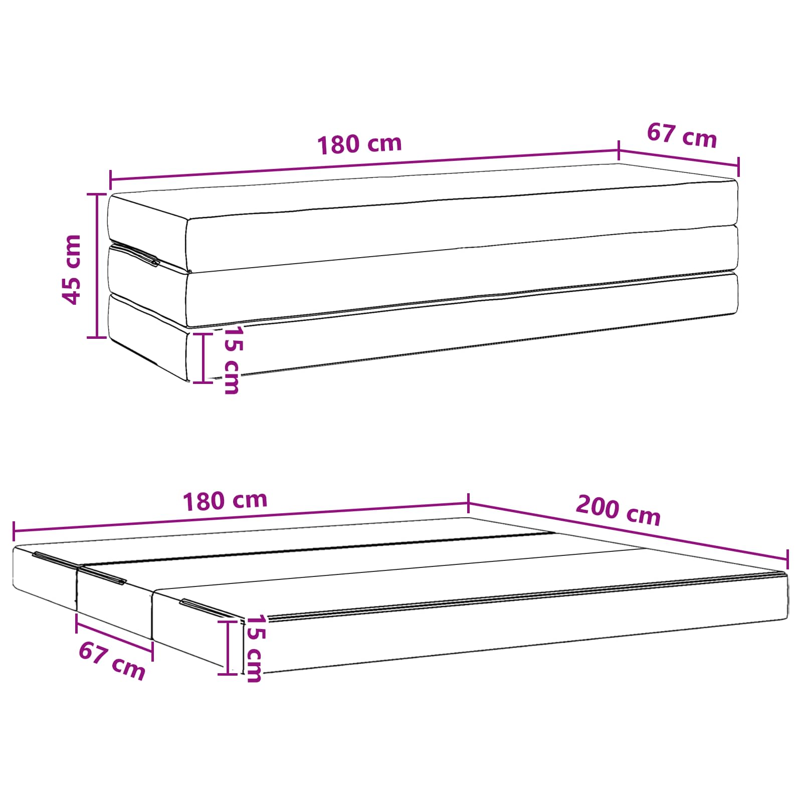 Sofa na razvlačenje 180 x 67 x 45 cm Crna