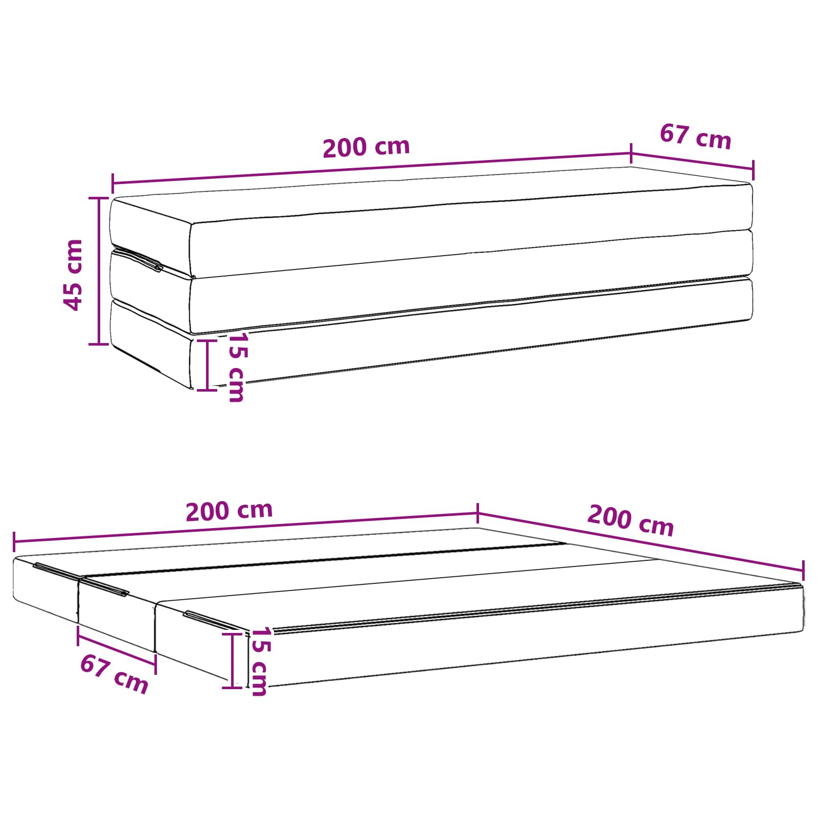 Sofa na razvlačenje 200 x 67 x 45 cm Svjetlosiva