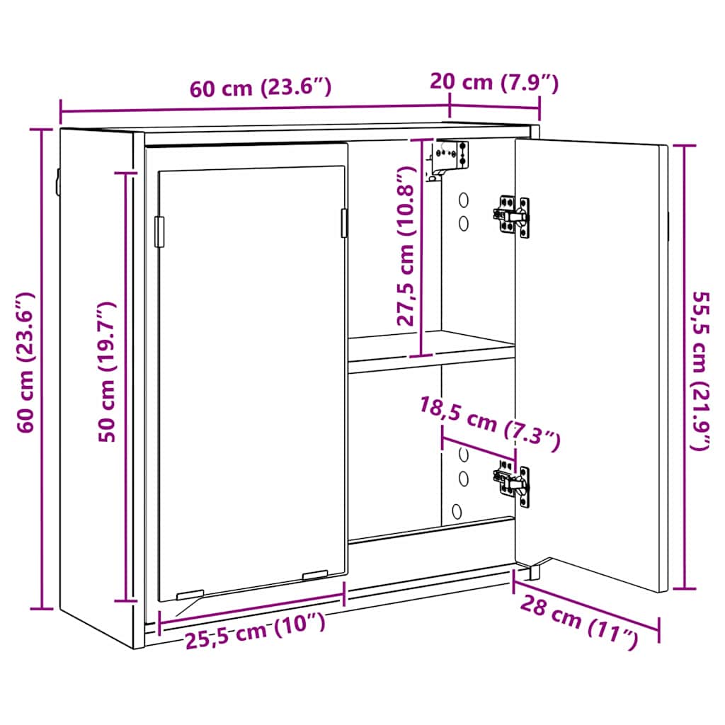Kupaonski ormar s ogledalom Zidne Staro drvo 60 x 20 x 60 cm