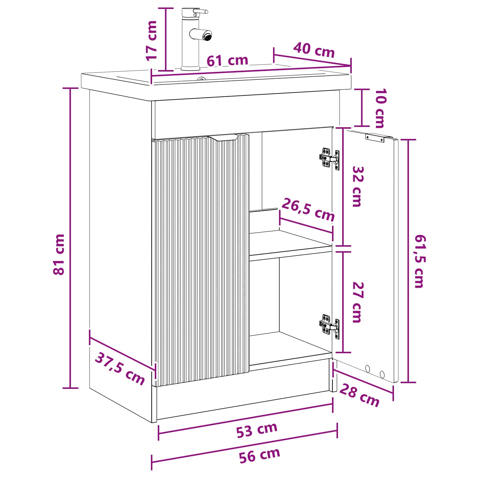 Set namještaja za kupaonicu Staro drvo 56 x 37,5 x 81 cm