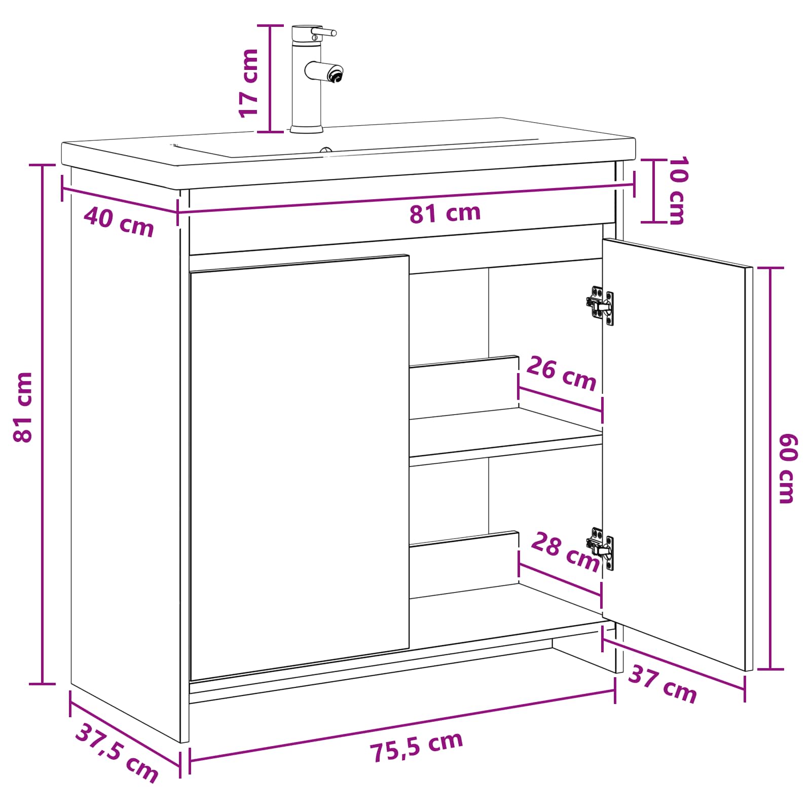 Set namještaja za kupaonicu Staro drvo 81 x 40 x 84,5 cm