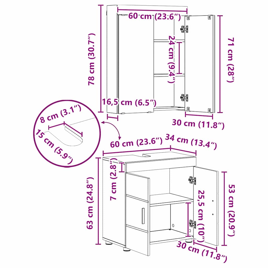 Set namještaja za kupaonicu TULUM 2 pcs Betonski sivi