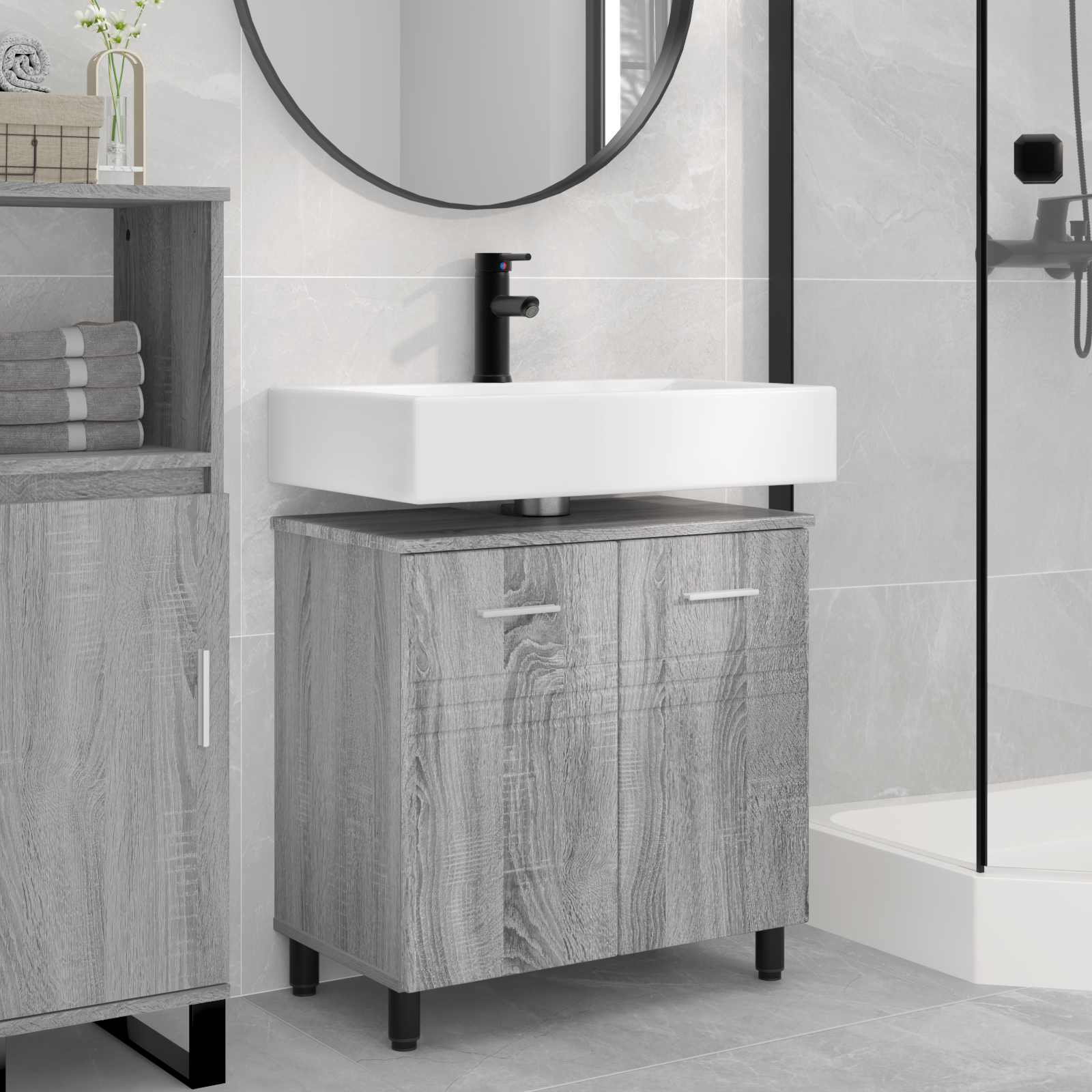 Toaletna jedinica Siva Sonoma 60 x 35 x 60 cm Konstruirano drvo