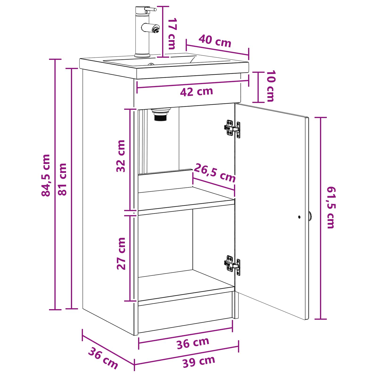 Kupaonski umivaonik s sudoperom Crna 42 x 40 x 84,5 cm