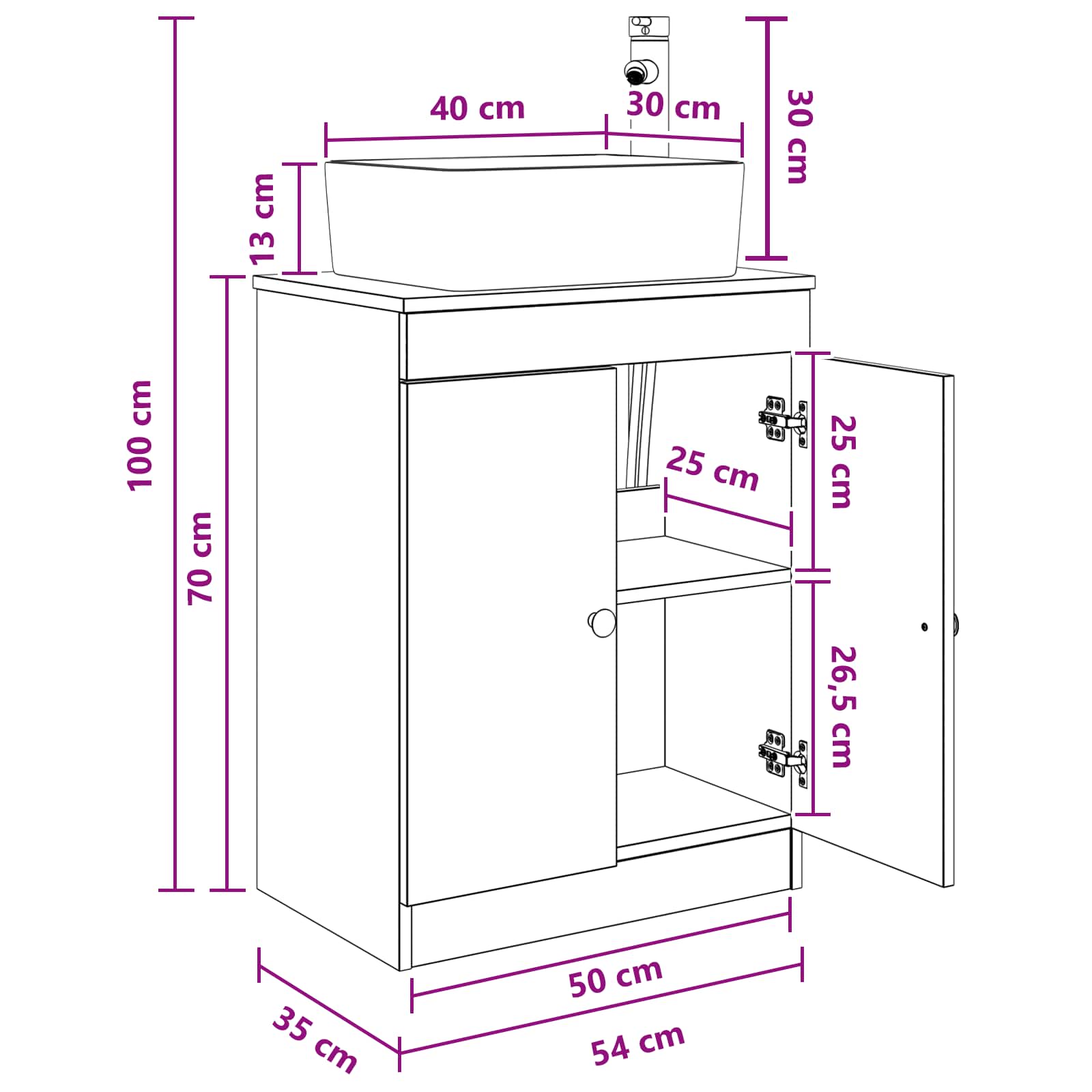 Kupaonski umivaonik s sudoperom Staro drvo 54 x 35 x 83 cm
