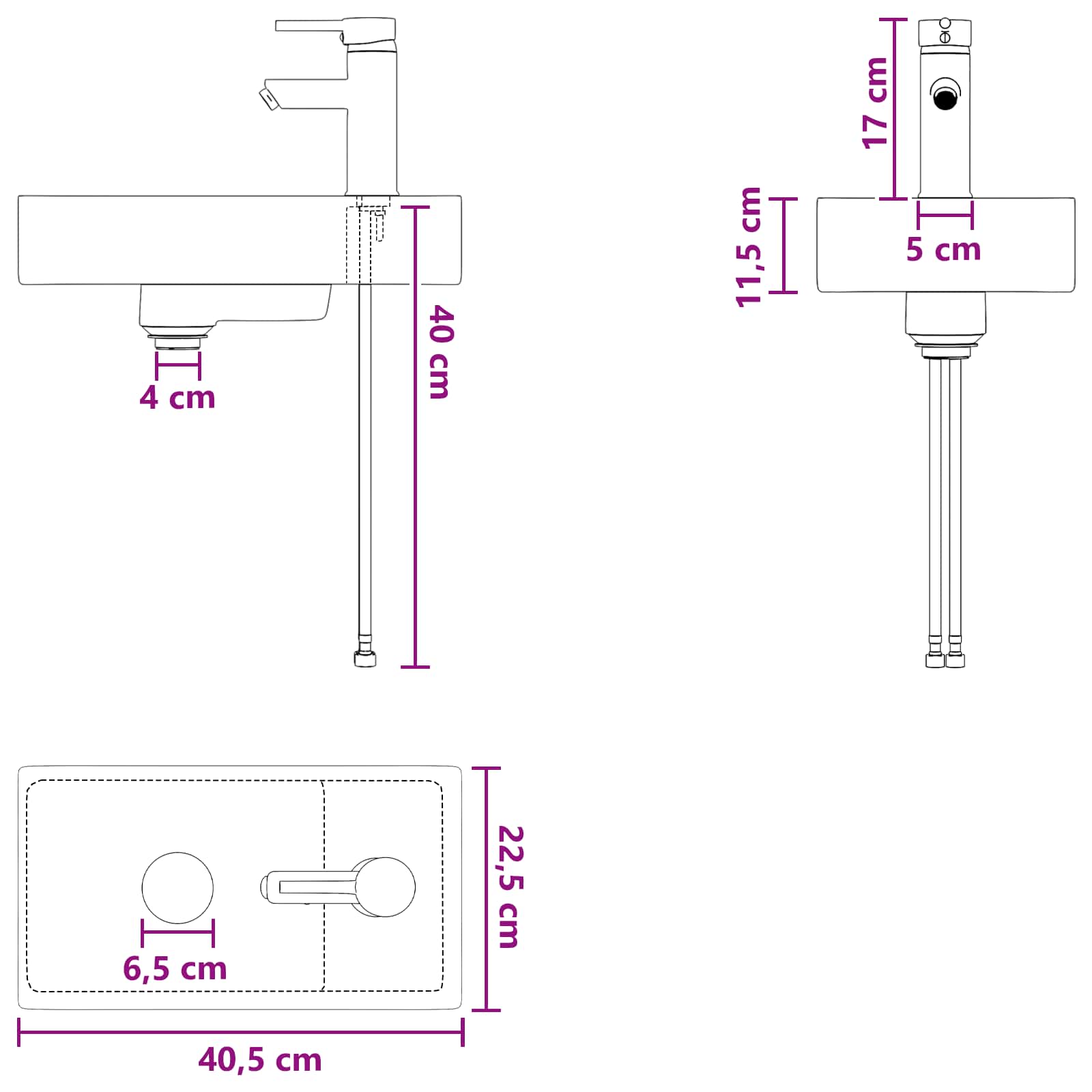 Umivaonik za kupaonicu Mat Crna 40,5 x 22,5 x 11,5 cm Metal