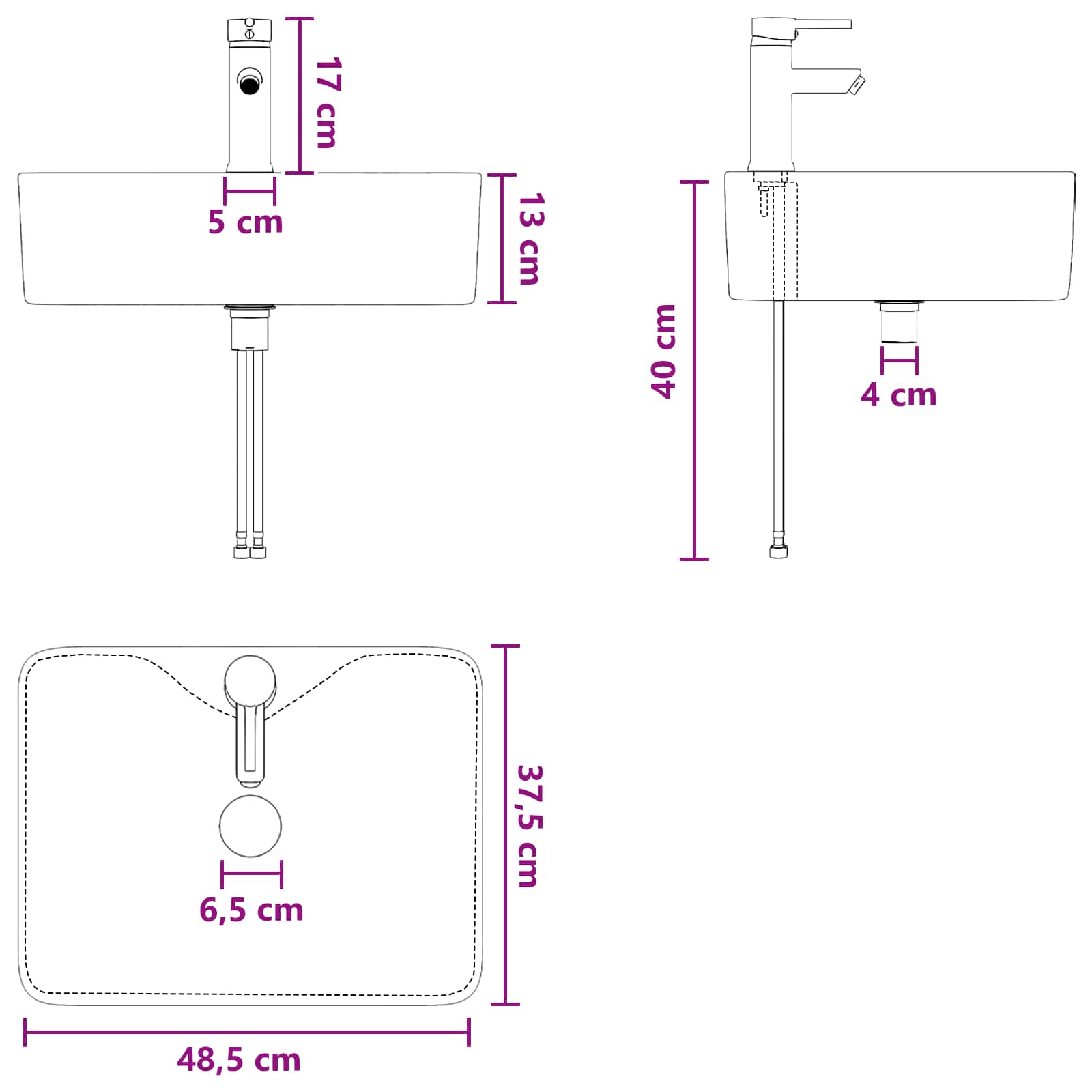 Umivaonik za kupaonicu Mat Crna 48,5 x 37,5 x 13 cm Metal
