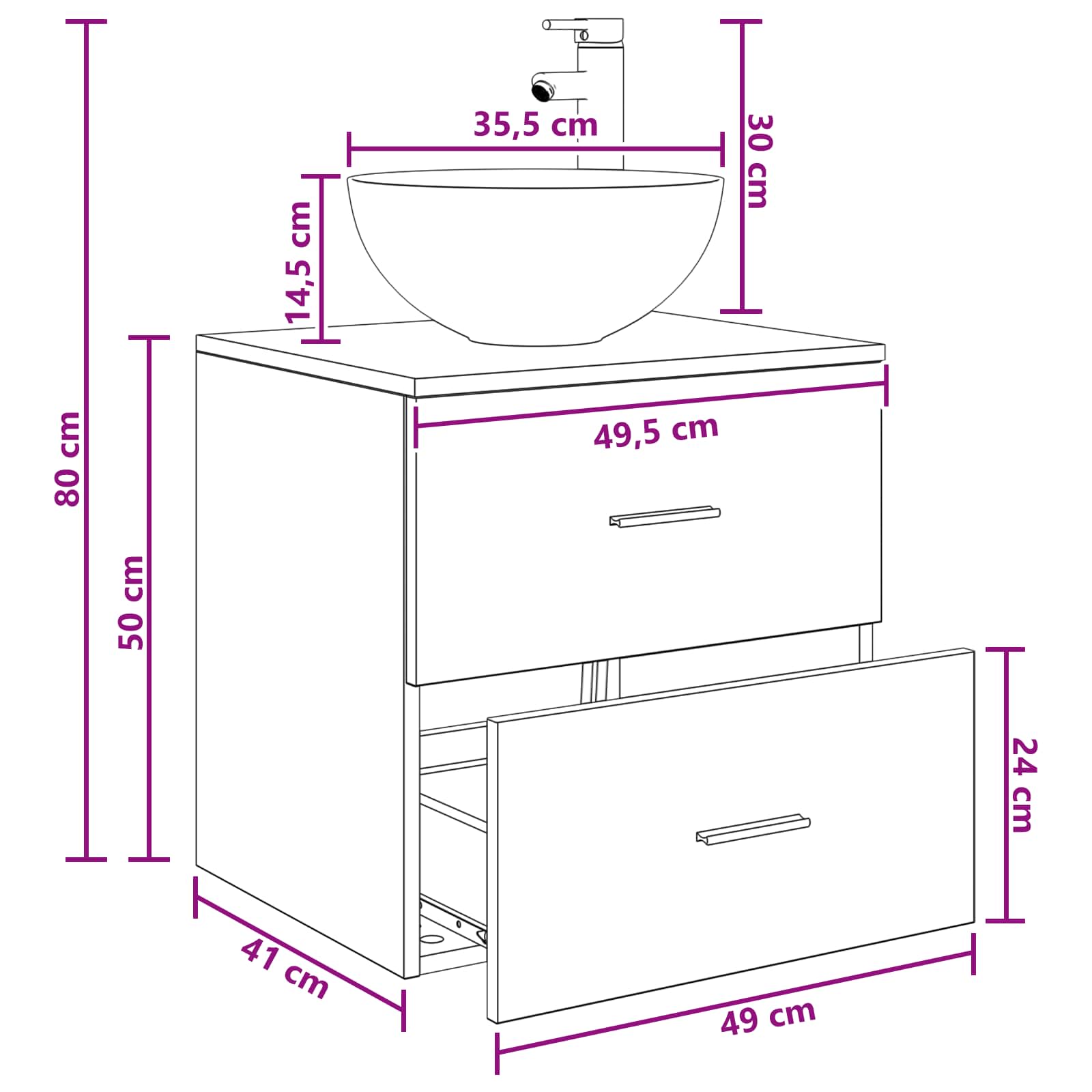 Umivaonik s policom Dimljeni hrast 49,5 x 41 x 64,5 cm