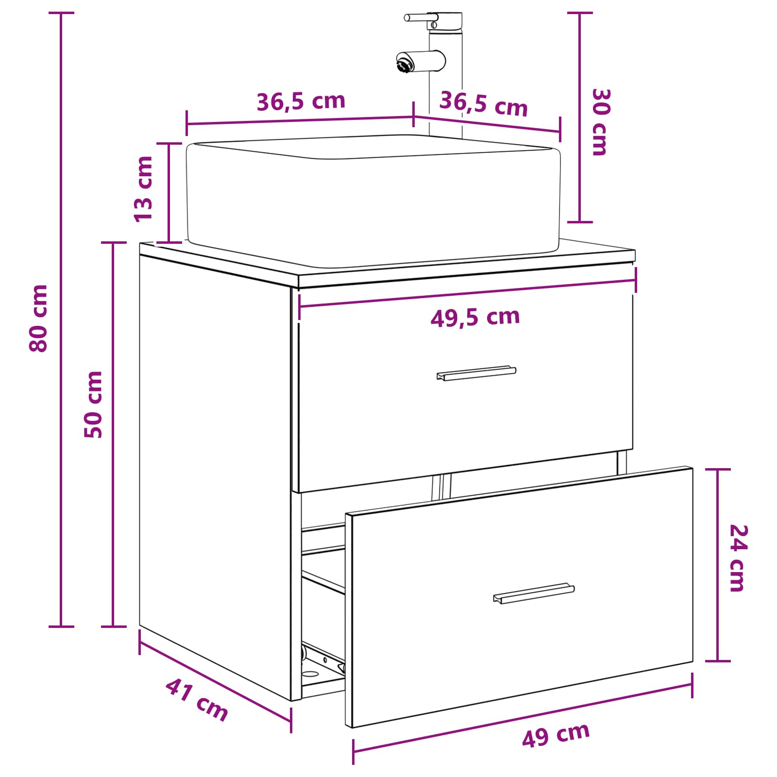 Umivaonik s policom Staro drvo 49,5 x 41 x 63 cm