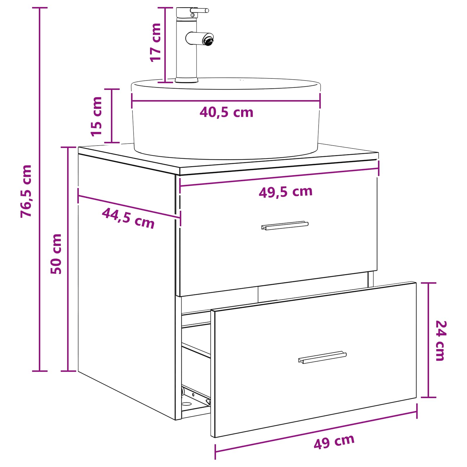 Umivaonik s policom Staro drvo 49,5 x 44,5 x 65 cm