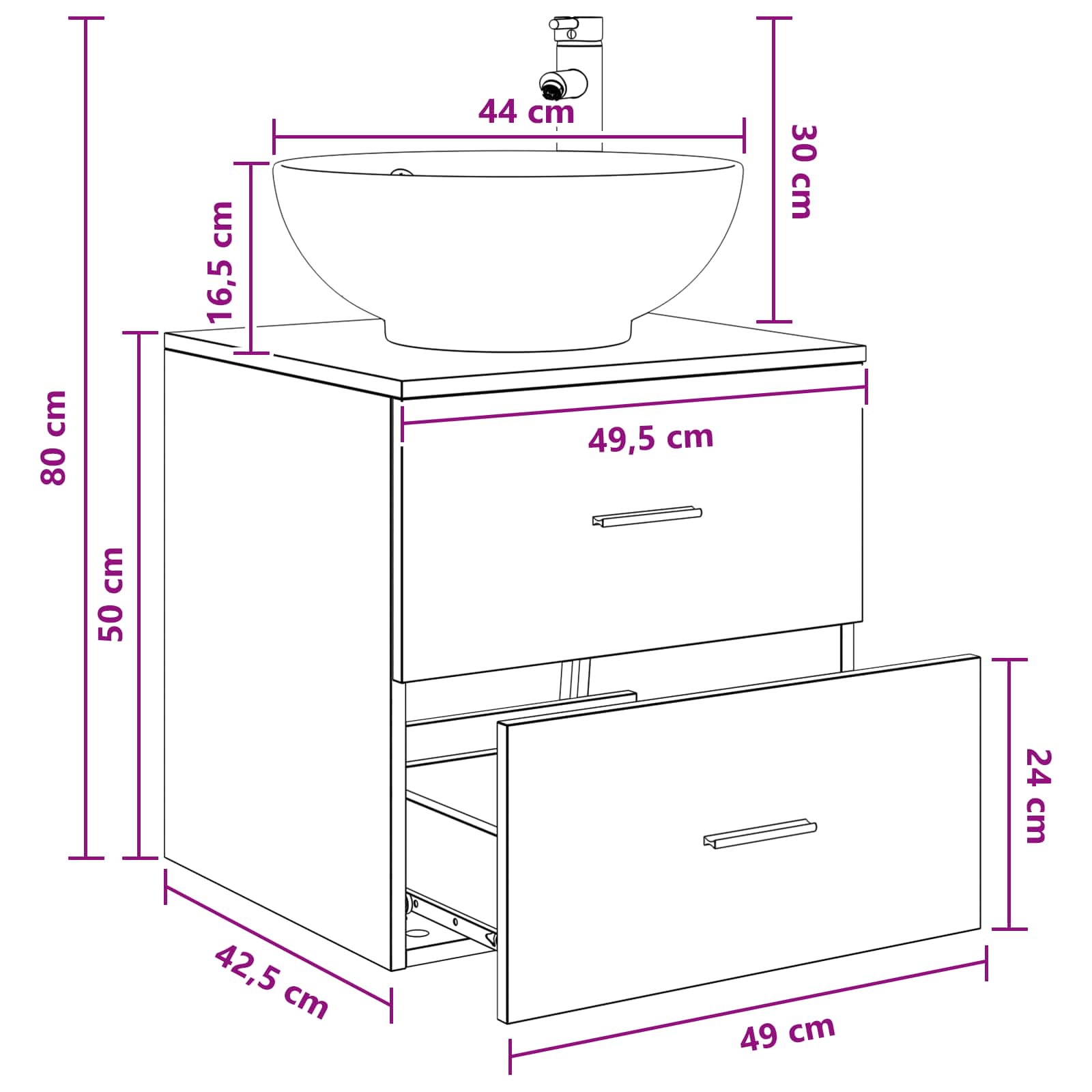 Umivaonik s policom Crni hrast 49,5 x 44,5 x 66,5 cm