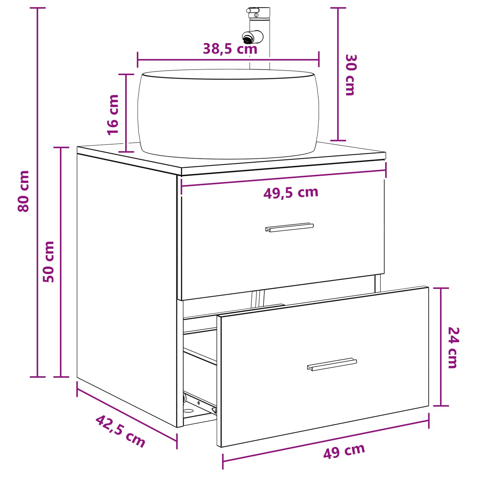 Umivaonik s policom Dimljeni hrast 49,5 x 44,5 x 66 cm