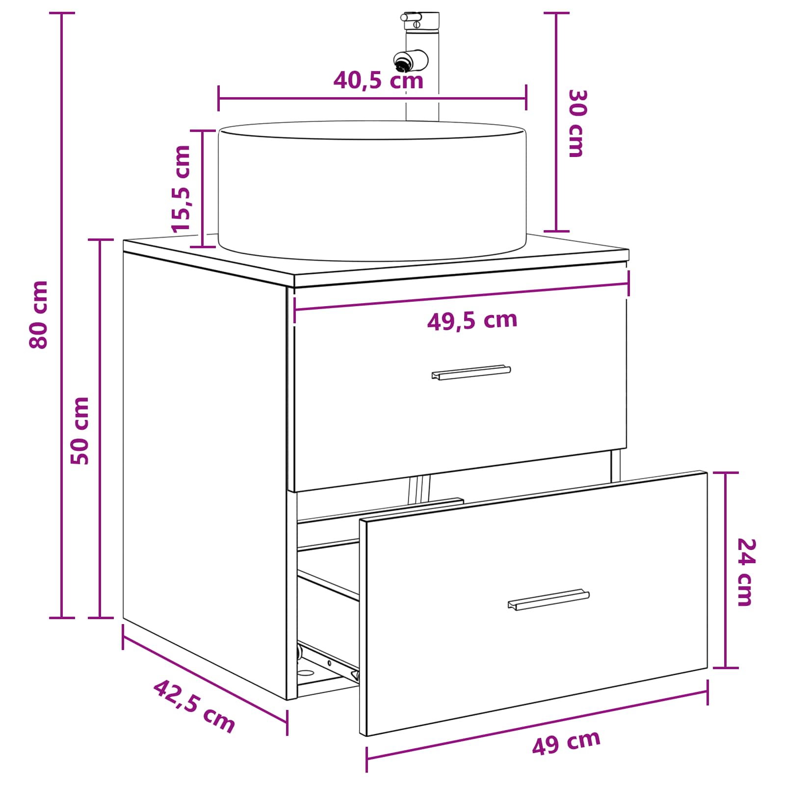 Umivaonik s policom Crni hrast 49,5 x 44,5 x 65,5 cm