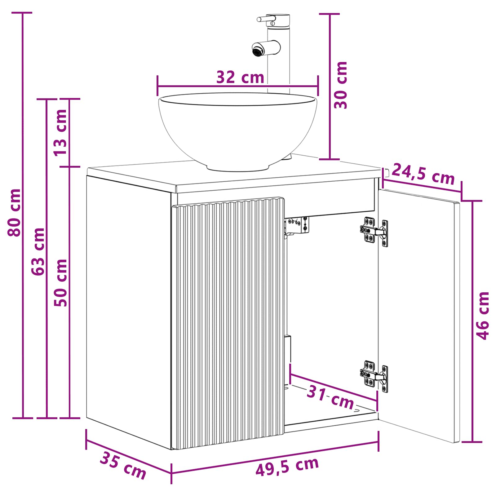 Umivaonik s policom Dimljeni hrast 49,5 x 35 x 63 cm