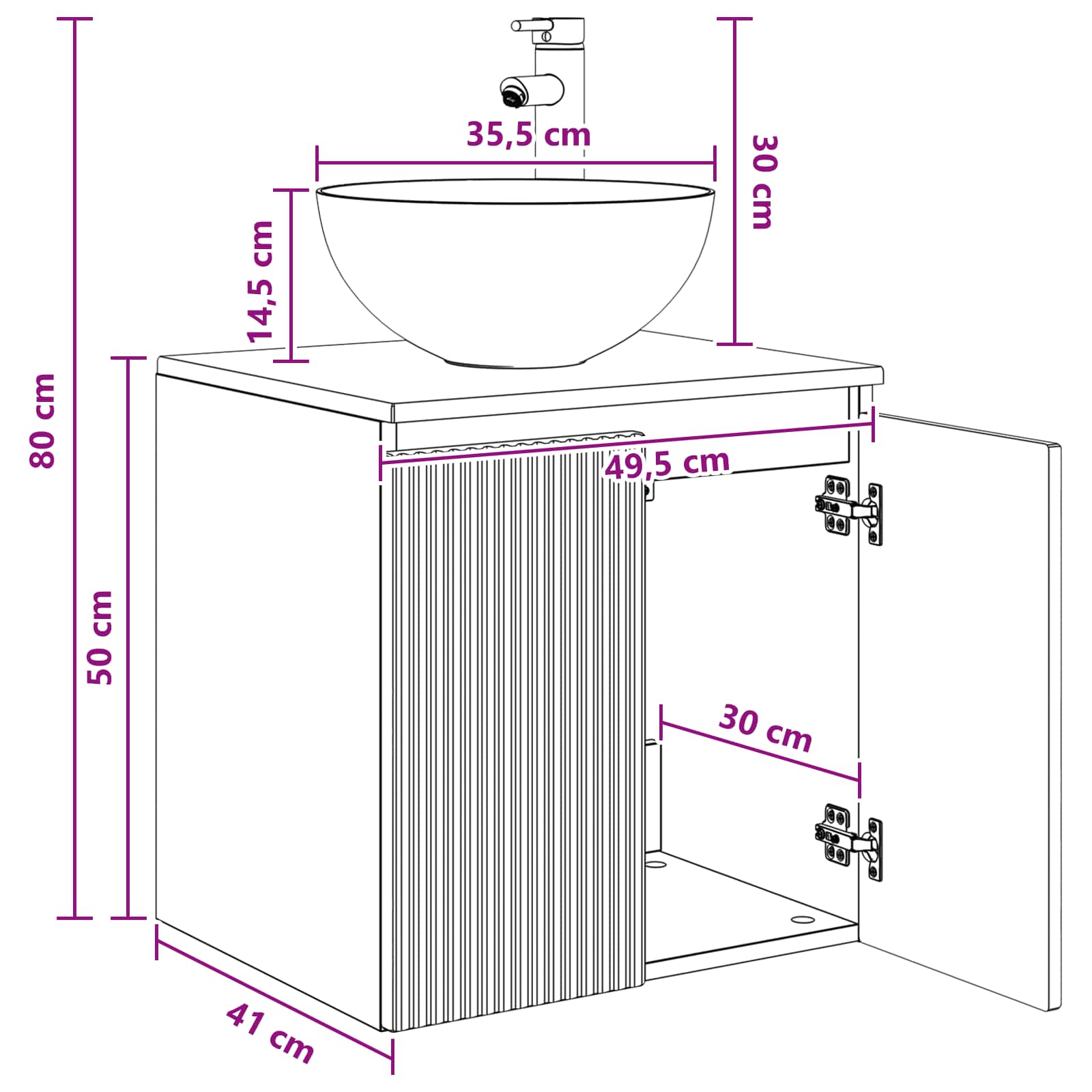 Umivaonik s policom Betonska siva 49,5 x 41 x 64,5 cm
