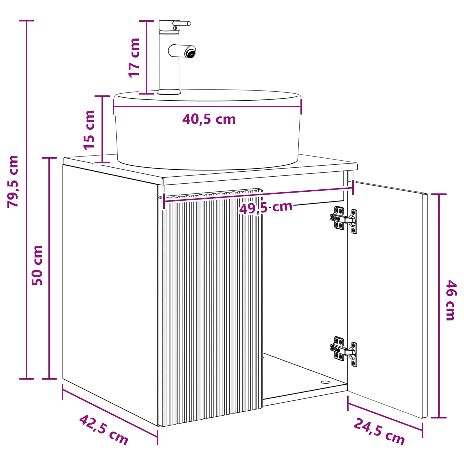 Umivaonik s policom Bijela visokog sjaja 49,5 x 44,5 x 65 cm