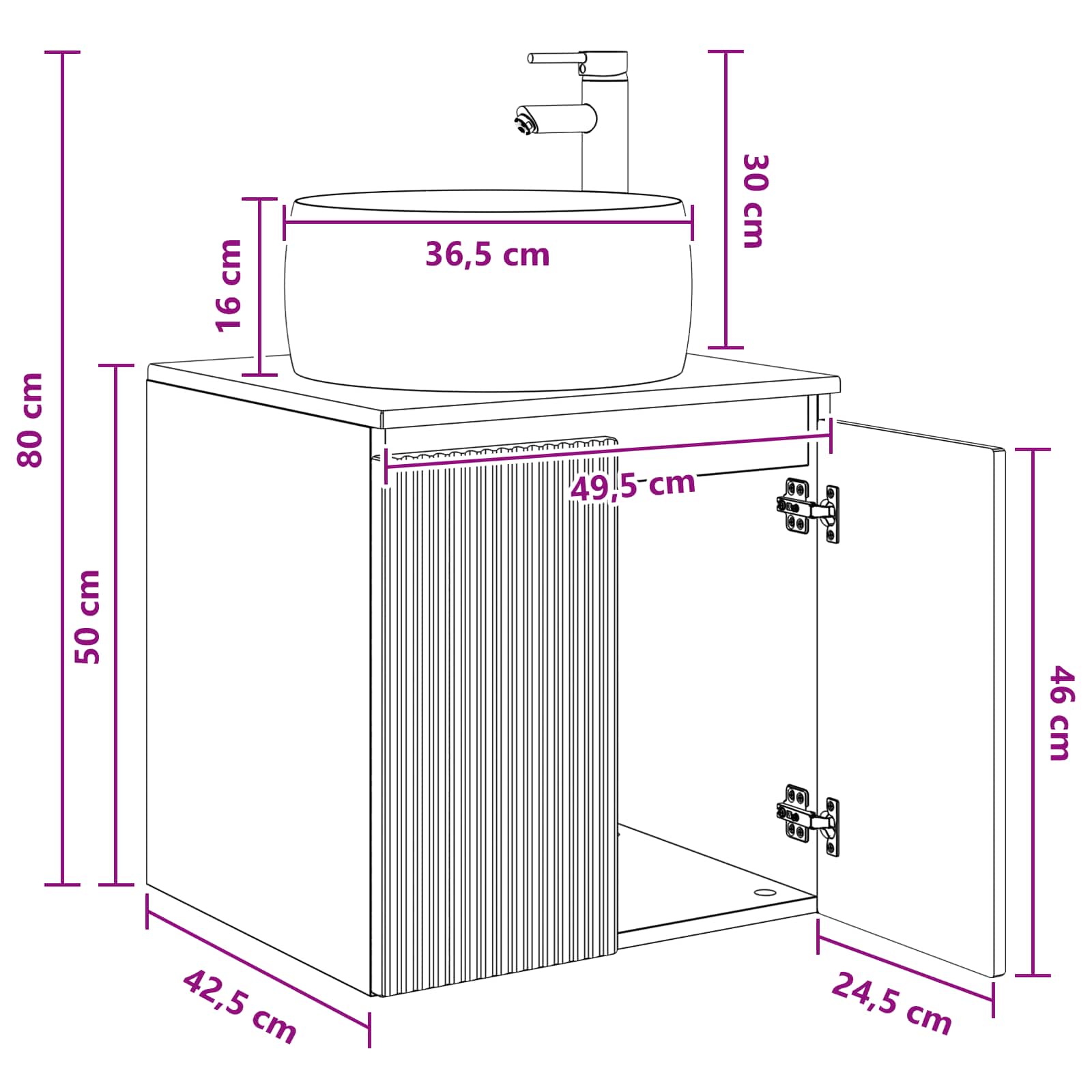 Umivaonik s policom Hrast sonoma 49,5 x 44,5 x 66 cm