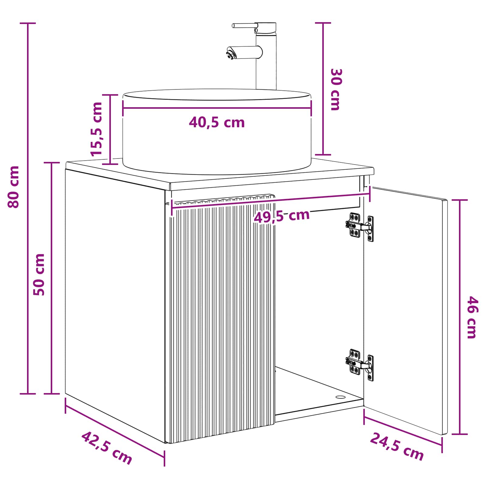 Umivaonik s policom za zid Siva Sonoma 49,5 x 44,5 x 65,5 cm