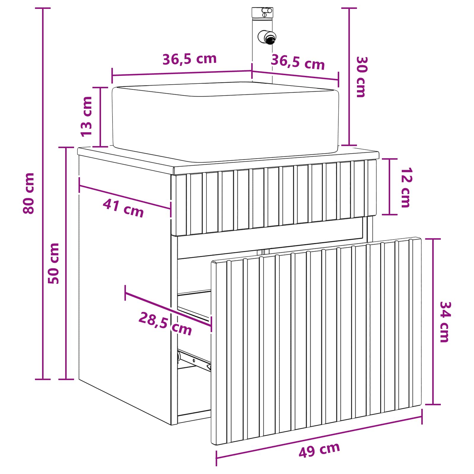 Umivaonik s policom za zid Crna 49 x 41 x 63 cm