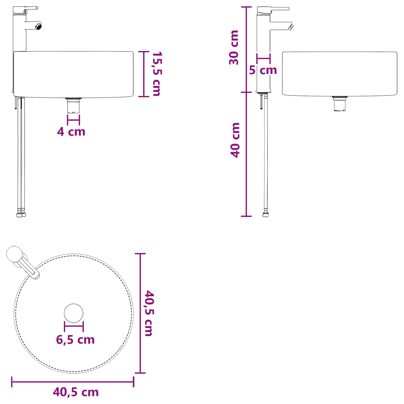 Umivaonik s policom za zid Crna 49 x 44,5 x 65,5 cm