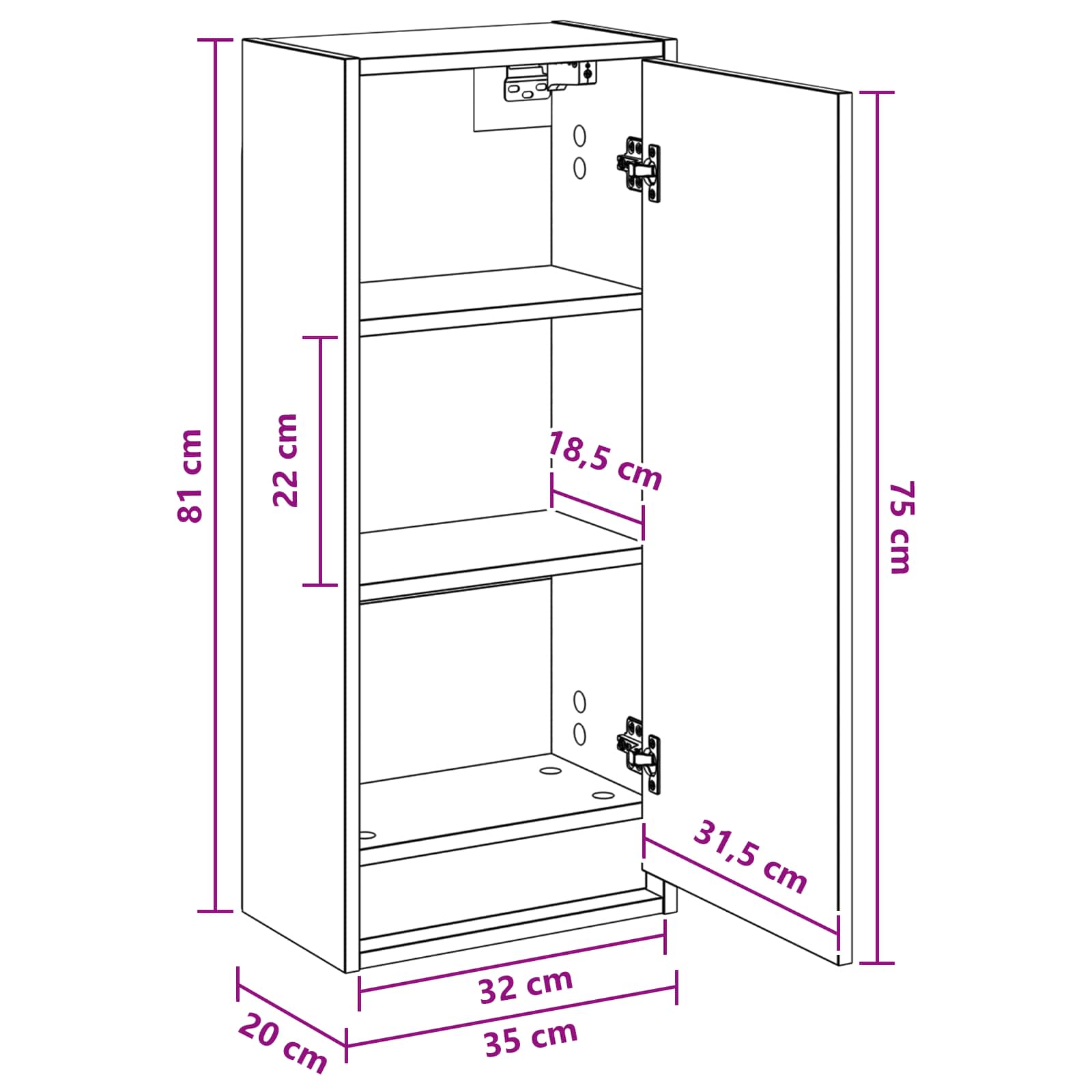 Umivaonik s policom za zid Dimljeni hrast 35 x 20 x 81 cm